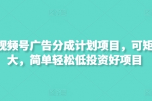 最新视频号广告分成计划项目,可矩阵放大,简单轻松低投资好项目