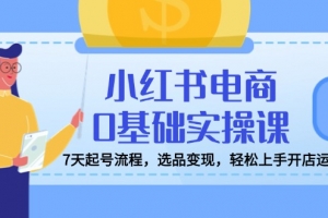 小红书电商0基础实操课,7天起号流程,选品变现,轻松上手开店运营
