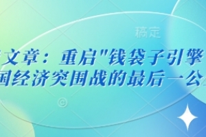 付费文章:重启”钱袋子引擎”:中国经济突围战的最后一公里