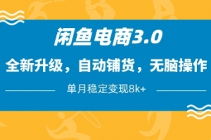 闲鱼电商3.0,全新升级,自动铺货,无脑操作,单月稳定变现8k+
