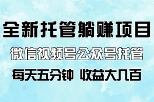 全新托管躺赚项目,微信视频号公众号托管代运营,每天五分钟,收益大几百