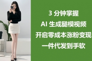 3分钟掌握AI生成腿模视频,开启零成本涨粉变现,一件代发到手软