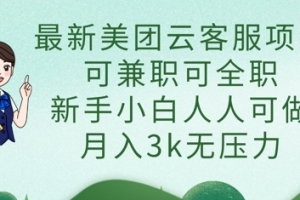 最新美团云客服项目,可兼职可全职,新手小白人人可做,月入3k无压力