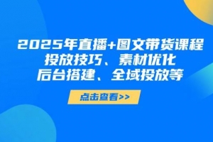2025年短视频图文带货+直播带货:投放技巧、素材优化、后台搭建、全域投放等