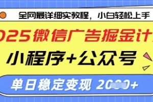 2025微信广告掘金计划,小程序+公众号双管齐下,单日稳定变现过千