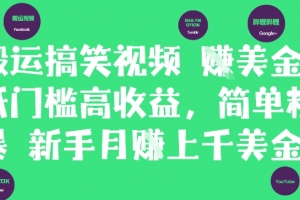 搬运搞笑视频挣美金,低门槛高收益,简单粗暴新手月入上千美刀