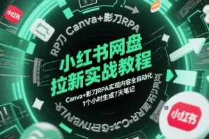 小红书网盘拉新实战教程,Canva+影刀RPA实现内容全自动化,1个小时生成7天笔记