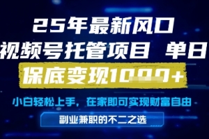 25年最新风口,视频号托管项目,单日保底变现1k+,手把手教学