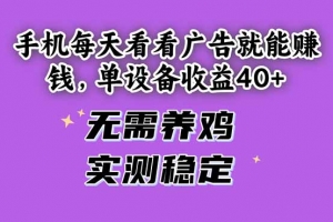 手机每天看看广告就能赚钱,单设备收益40+ 无需养鸡,实测稳定