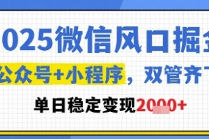 2025微信风口掘金,公众号+小程序双管齐下,单日稳定变现1k+