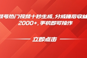 视频号热门视频十秒生成,分成睡后收益日入2000+,手机即可操作