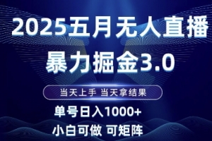 2025五月无人直播暴力掘金3.0,当天上手,当天拿结果,单号日入1k+小白可做可矩阵