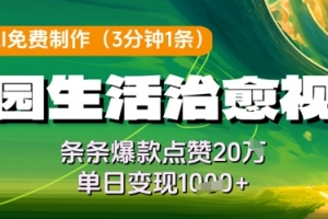 利用AI免费制作田园生活治愈视频,条条爆款点赞20W,单日变现几张