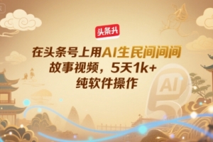 在头条号上用AI生民间故事视频,5天1k+,纯软件操作