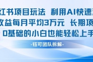 适合小白操作的小红书新项目,利用AI快速涨粉,收益每月平均1W+