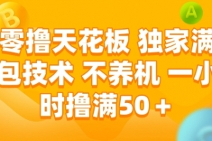 零撸天花板,独家满包技术 不养机 一小时撸满50+