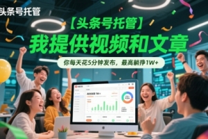 【头条号托管 】我提供视频和文章,你每天花5分钟发布,最高躺挣1W+