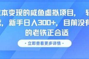 零成本变现的咸鱼虚拟项目, 轻资产运营,新手日入3张+,目前没有项目的老铁正合适