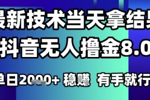2025六月最新抖音无人撸金8.0.最新技术当天拿结果,单日1k+ 有手就行
