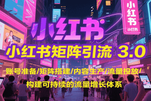 小红书矩阵引流3.0,账号准备/矩阵搭建/内容生产/流量投放/构建可持续的流量增长体系