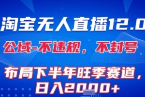 淘宝无人直播12.0,不封号,不违规,布局下半年旺季赛道,日入1k+(独家技术)