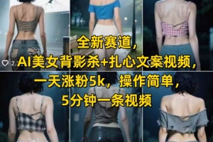 全新赛道,AI美女背影杀+扎心文案视频,一天涨粉5k,操作简单,5分钟一条视频
