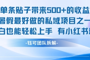 单条贴子带来5张的收益,暑假最好做的私域项目之一,小白也能轻松上手,有小红书就行