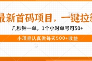 最新首码项目,操作最简单,收益高,一键拉新,1个小时单号可50+,小项目认真做每天5张+收益