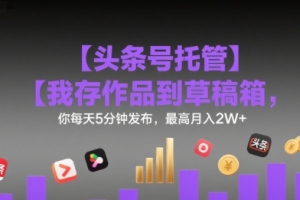 【头条号托管 】我存作品到草稿箱,你每天5分钟发布,最高月入2W+