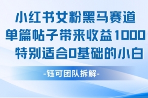 小红书女粉黑马赛道单篇帖子带来收益1k+,特别适合0基础的小白