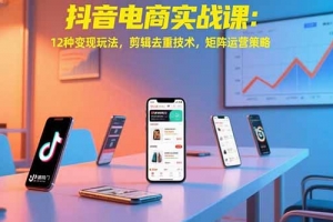 抖音电商实战课:12种变现玩法,剪辑去重技术,矩阵运营策略