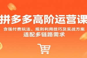 拼多多高阶运营课,含强付费玩法、规则利用技巧及实战方案,适配多链路需求