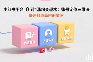小红书平台0到1涨粉变现术:账号定位三维法,快速打造高辨识度IP