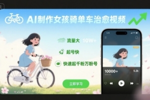 AI制作女孩骑单车治愈视频,流量大,起号快,快速起千粉万粉号