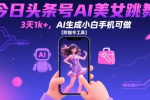 今日头条号AI美女跳舞,3天1k+,AI生成小白手机可做【附指令工具】