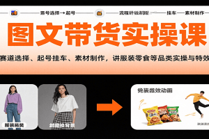 图文带货实操课,含赛道选择、起号挂车、素材制作,讲服装零食等品类实操与特效技巧
