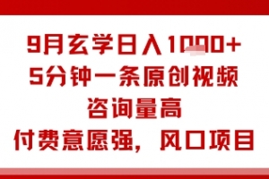 9月玄学日入1k+玩法,5分钟一条原创视频,咨询量高,付费意愿强,风口项目