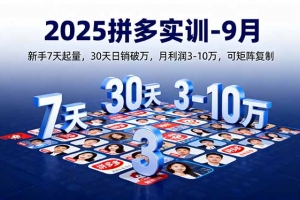 2025拼多多实训-9月:新手7天起量,30天日销破万,月利润3-10万,可矩阵复制