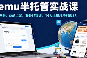 Temu半托管实战课,店铺注册、商品上架、海外仓管理,14天出单月净利破2万