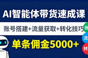 AI智能体带货速成课,账号搭建+流量获取+转化技巧,单条佣金5000+