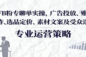 FB粉专聊单实操,广告投放、账号操作、选品定价、素材文案及受众选择