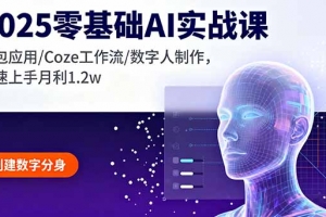 2025零基础AI实战课,豆包应用/Coze工作流/数字人制作,快速上手月利1.2w