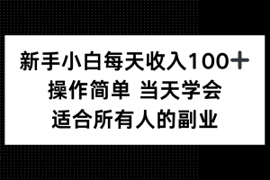 新手小白每天收入100+,操作简单 当天学会 ,适合所有人的副业