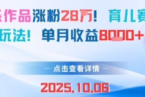 18条作品涨粉28W,育儿赛道新玩法,单月收益8k