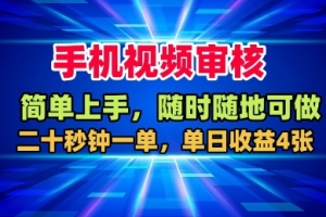 手机视频审核,随时随地可做,二十秒钟一单,单日收益4张+