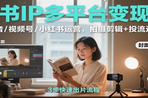读书IP多平台变现课:抖音/视频号/小红书运营,拍摄剪辑+投流选品