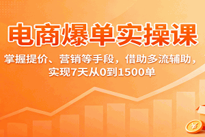 电商爆单实操课:掌握提价、营销等手段,借助多流辅助,实现7天从0到1500单