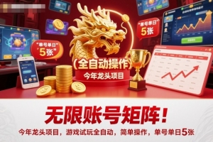 无限账号矩阵!今年龙头项目,游戏试玩全自动,简单操作,单号单日5张
