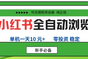 小红书全自动浏览项目,零投资,全程手机去跑,单账号一天10米+,可无限矩阵去做