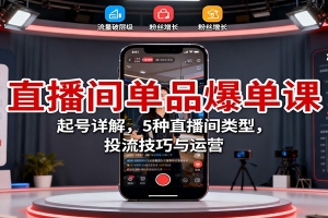 直播间单品爆单课:起号详解,5种直播间类型,投流技巧与运营